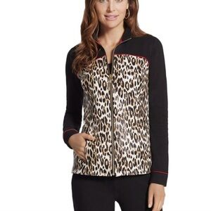 Chico's Zenergy Black and Leopard Print with Red Accent Zip up Jacket